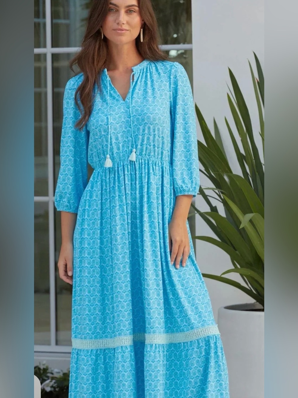 CABANA LIFE UPF 50 BLUE ROSEMARY BEACH RELAXED TIE-WAIST MAXI DRESS S NWT